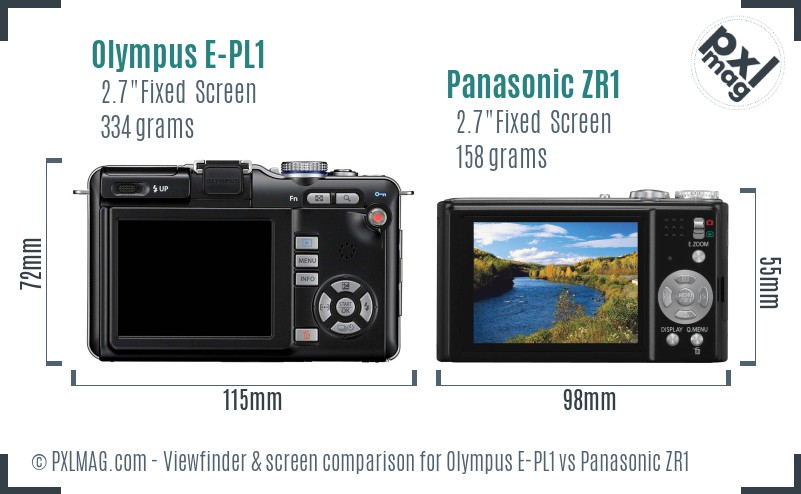 Olympus E-PL1 vs Panasonic ZR1 Screen and Viewfinder comparison