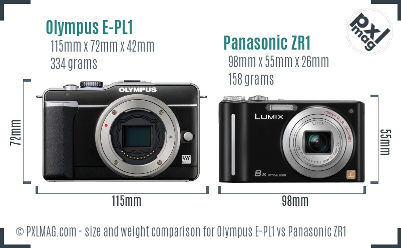 Olympus E-PL1 vs Panasonic ZR1 size comparison