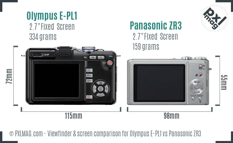 Olympus E-PL1 vs Panasonic ZR3 Screen and Viewfinder comparison