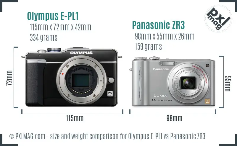 Olympus E-PL1 vs Panasonic ZR3 size comparison