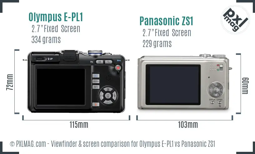 Olympus E-PL1 vs Panasonic ZS1 Screen and Viewfinder comparison