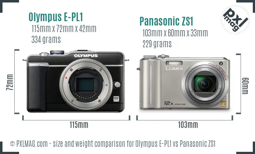 Olympus E-PL1 vs Panasonic ZS1 size comparison