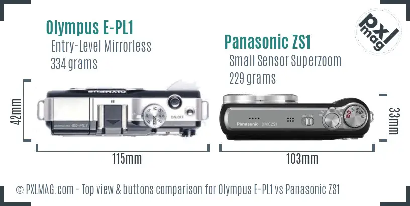 Olympus E-PL1 vs Panasonic ZS1 top view buttons comparison
