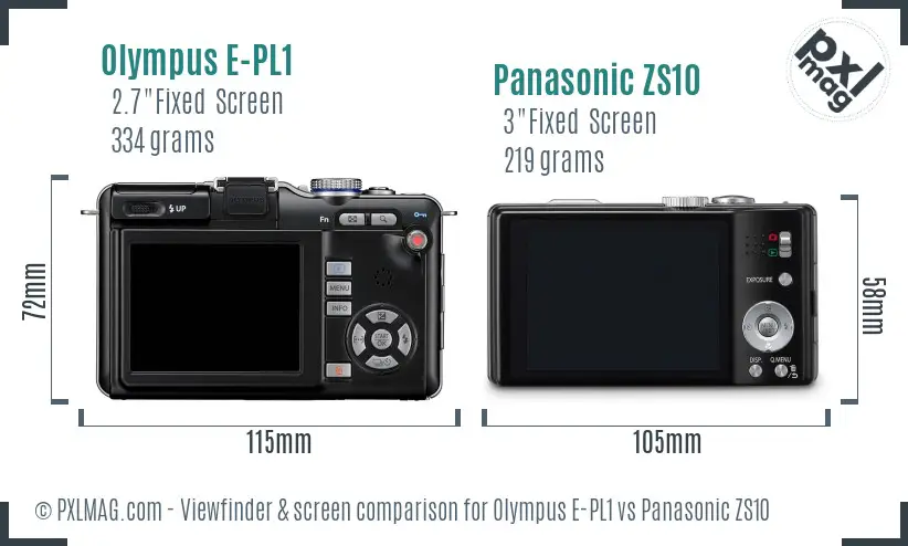 Olympus E-PL1 vs Panasonic ZS10 Screen and Viewfinder comparison