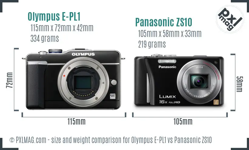 Olympus E-PL1 vs Panasonic ZS10 size comparison