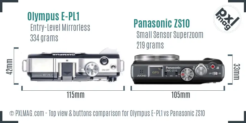Olympus E-PL1 vs Panasonic ZS10 top view buttons comparison