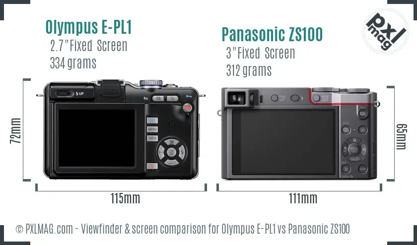 Olympus E-PL1 vs Panasonic ZS100 Screen and Viewfinder comparison