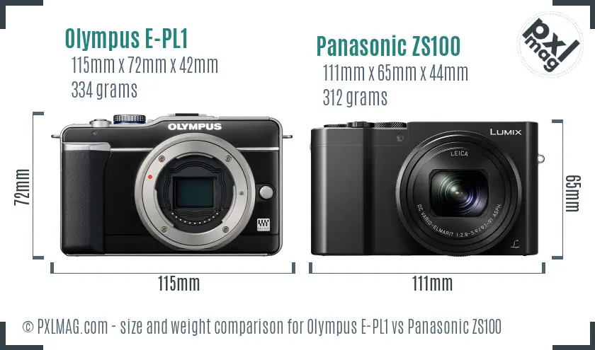 Olympus E-PL1 vs Panasonic ZS100 size comparison
