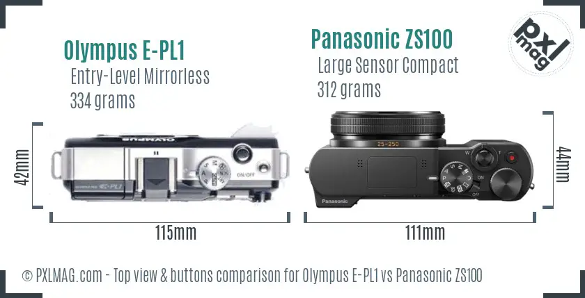 Olympus E-PL1 vs Panasonic ZS100 top view buttons comparison