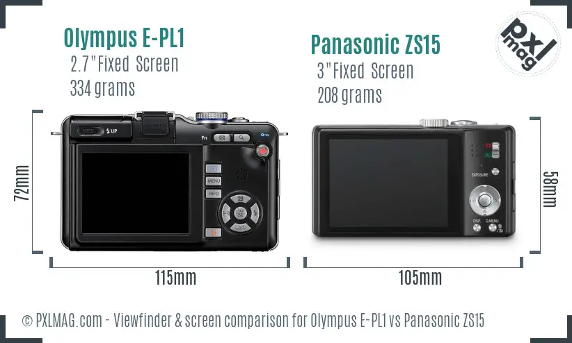 Olympus E-PL1 vs Panasonic ZS15 Screen and Viewfinder comparison