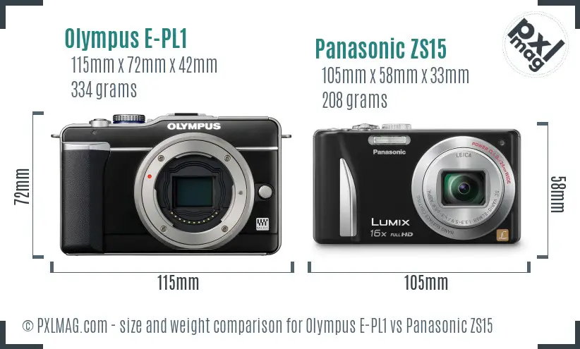 Olympus E-PL1 vs Panasonic ZS15 size comparison