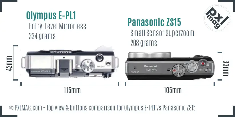 Olympus E-PL1 vs Panasonic ZS15 top view buttons comparison