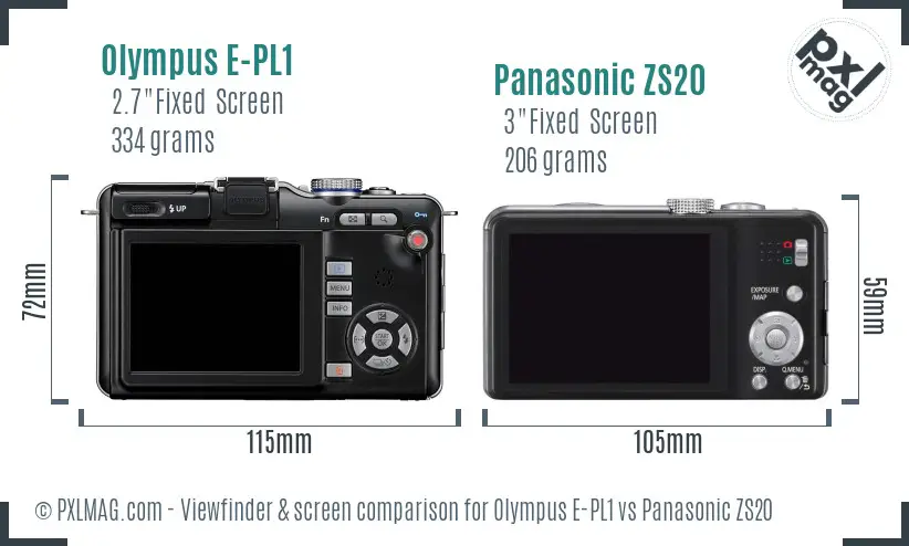 Olympus E-PL1 vs Panasonic ZS20 Screen and Viewfinder comparison