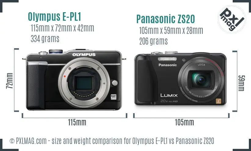 Olympus E-PL1 vs Panasonic ZS20 size comparison