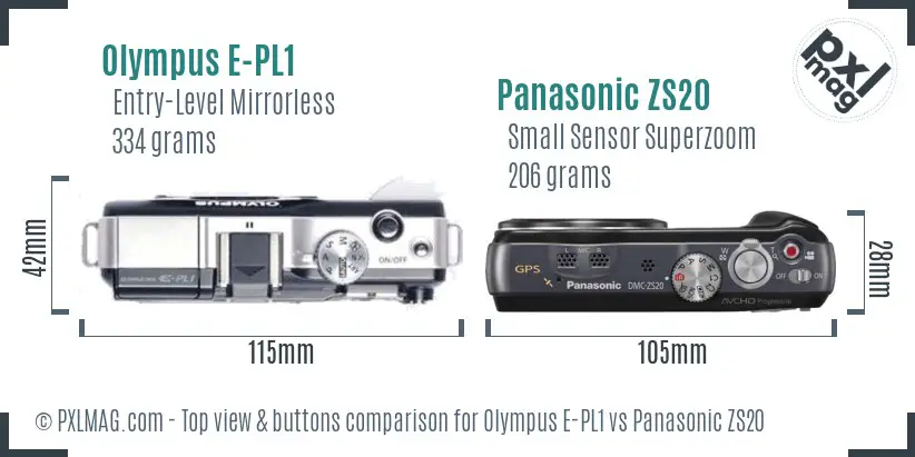 Olympus E-PL1 vs Panasonic ZS20 top view buttons comparison