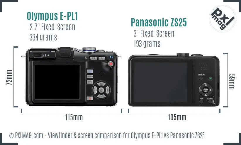 Olympus E-PL1 vs Panasonic ZS25 Screen and Viewfinder comparison