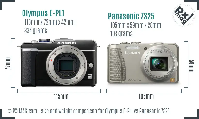 Olympus E-PL1 vs Panasonic ZS25 size comparison