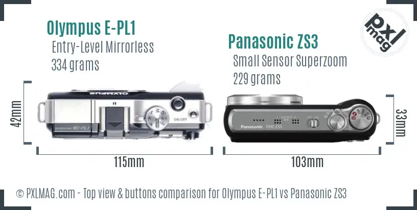 Olympus E-PL1 vs Panasonic ZS3 top view buttons comparison