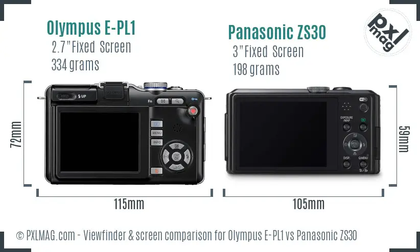 Olympus E-PL1 vs Panasonic ZS30 Screen and Viewfinder comparison