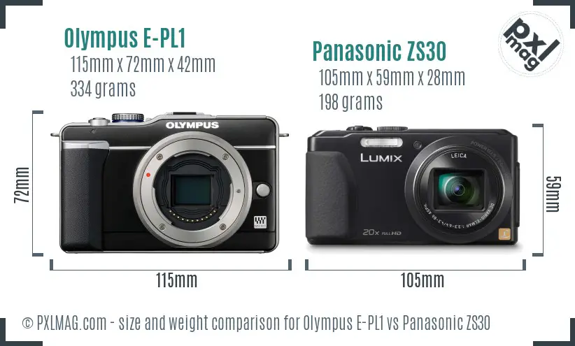 Olympus E-PL1 vs Panasonic ZS30 size comparison