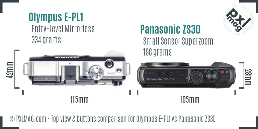 Olympus E-PL1 vs Panasonic ZS30 top view buttons comparison