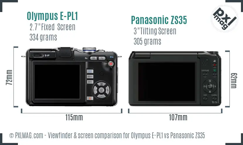 Olympus E-PL1 vs Panasonic ZS35 Screen and Viewfinder comparison