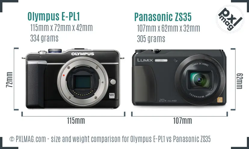 Olympus E-PL1 vs Panasonic ZS35 size comparison