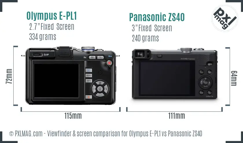 Olympus E-PL1 vs Panasonic ZS40 Screen and Viewfinder comparison