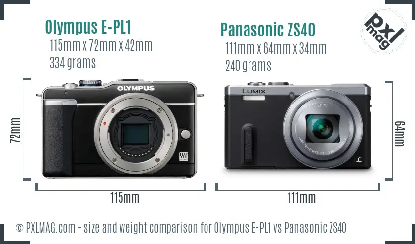 Olympus E-PL1 vs Panasonic ZS40 size comparison