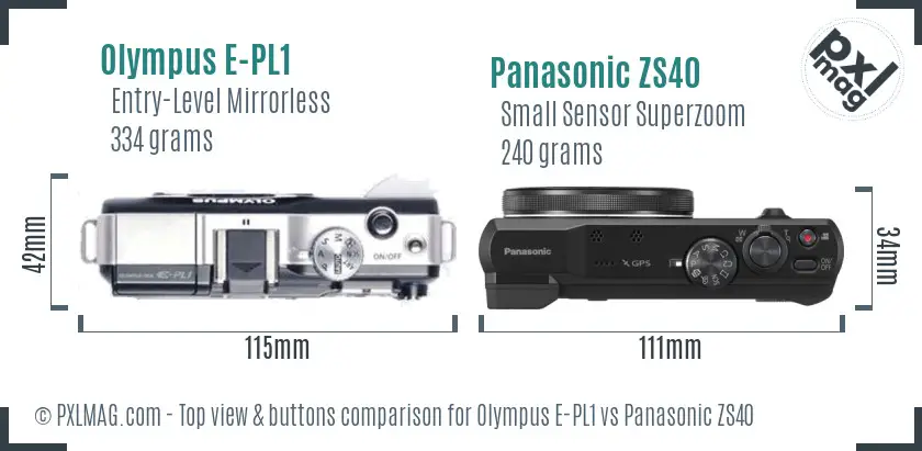 Olympus E-PL1 vs Panasonic ZS40 top view buttons comparison