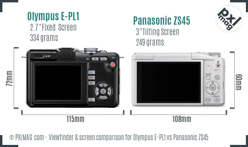 Olympus E-PL1 vs Panasonic ZS45 Screen and Viewfinder comparison
