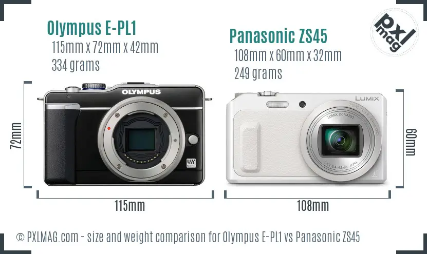 Olympus E-PL1 vs Panasonic ZS45 size comparison