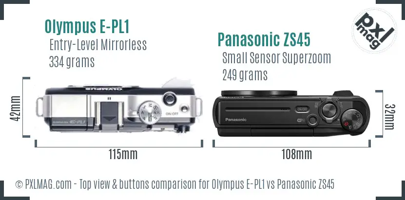 Olympus E-PL1 vs Panasonic ZS45 top view buttons comparison