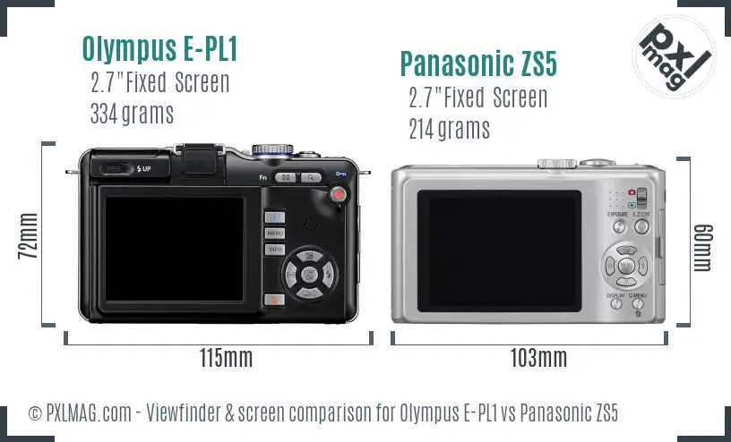 Olympus E-PL1 vs Panasonic ZS5 Screen and Viewfinder comparison