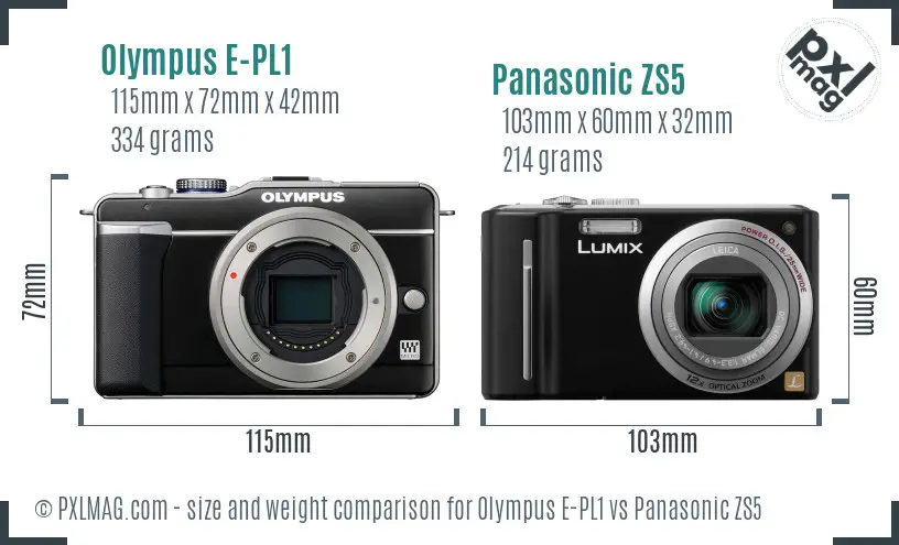 Olympus E-PL1 vs Panasonic ZS5 size comparison
