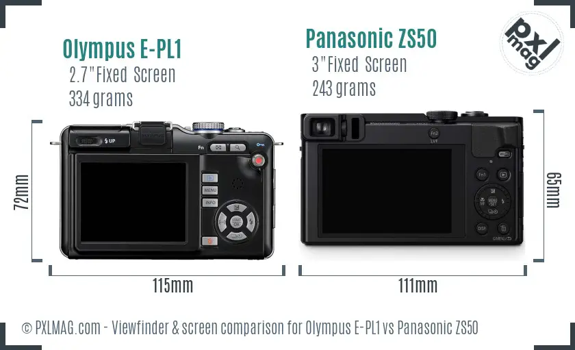 Olympus E-PL1 vs Panasonic ZS50 Screen and Viewfinder comparison