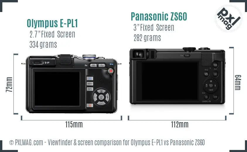 Olympus E-PL1 vs Panasonic ZS60 Screen and Viewfinder comparison