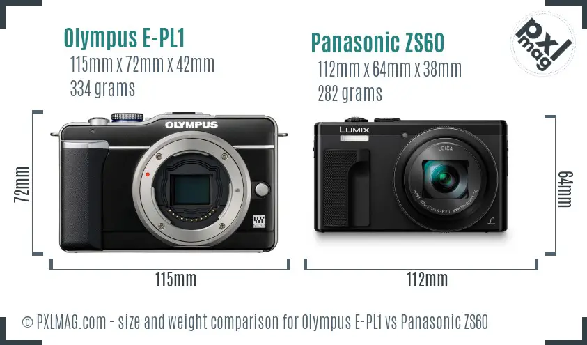 Olympus E-PL1 vs Panasonic ZS60 size comparison