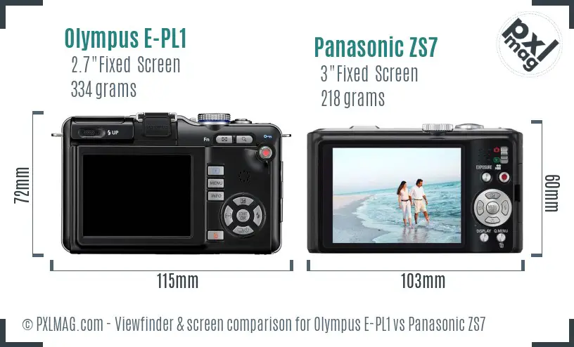 Olympus E-PL1 vs Panasonic ZS7 Screen and Viewfinder comparison