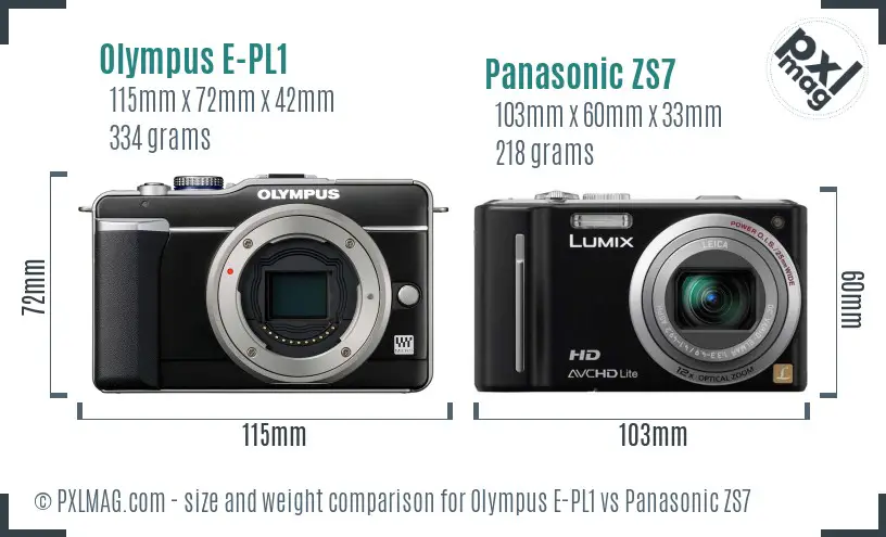 Olympus E-PL1 vs Panasonic ZS7 size comparison