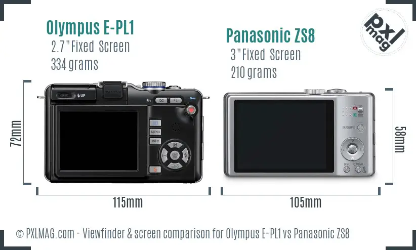 Olympus E-PL1 vs Panasonic ZS8 Screen and Viewfinder comparison