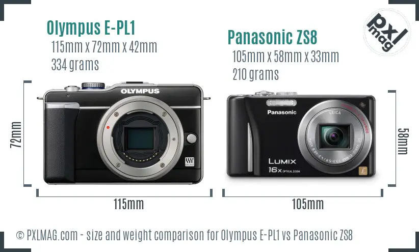 Olympus E-PL1 vs Panasonic ZS8 size comparison