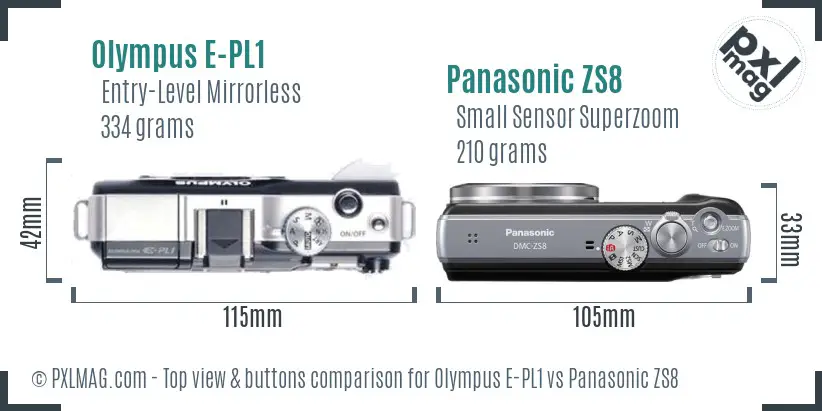 Olympus E-PL1 vs Panasonic ZS8 top view buttons comparison