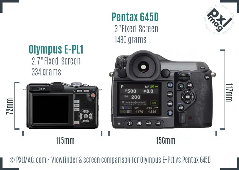 Olympus E-PL1 vs Pentax 645D Screen and Viewfinder comparison