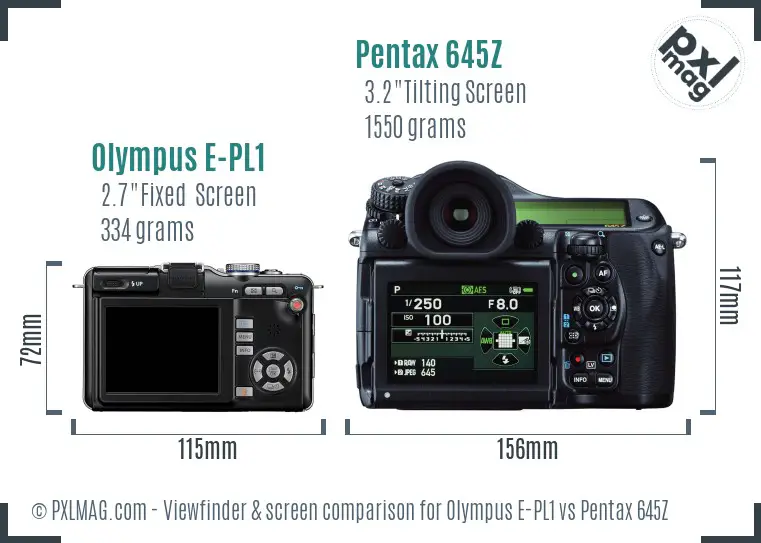 Olympus E-PL1 vs Pentax 645Z Screen and Viewfinder comparison