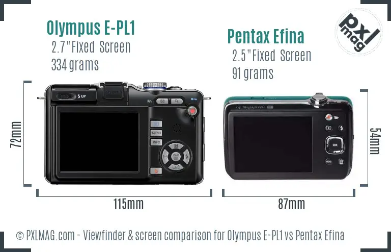 Olympus E-PL1 vs Pentax Efina Screen and Viewfinder comparison
