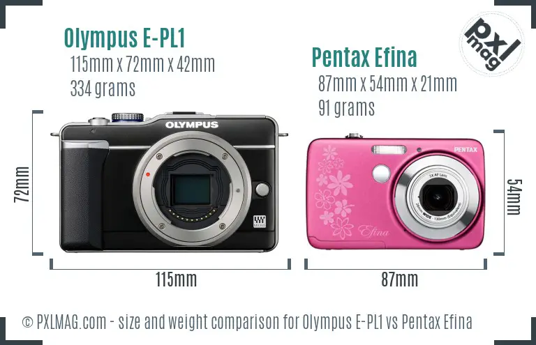 Olympus E-PL1 vs Pentax Efina size comparison