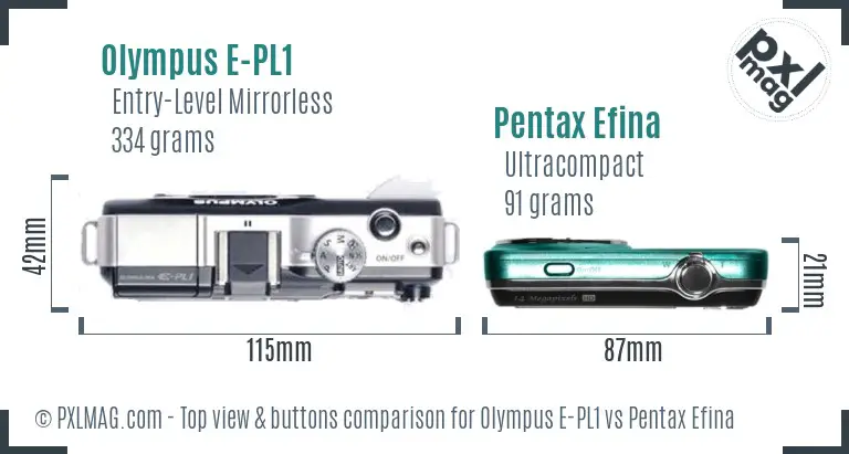 Olympus E-PL1 vs Pentax Efina top view buttons comparison