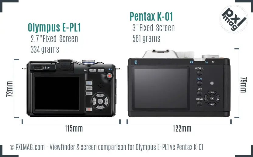Olympus E-PL1 vs Pentax K-01 Screen and Viewfinder comparison