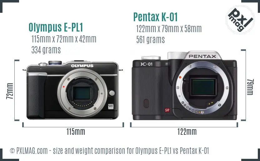 Olympus E-PL1 vs Pentax K-01 size comparison